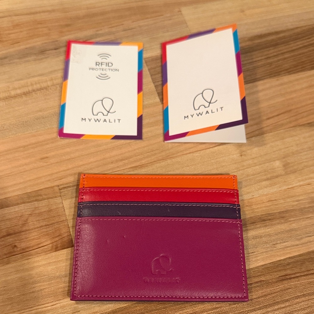 Mywalit Women’s Magenta Leather Cardholder with Orange, Red and Purple Trim